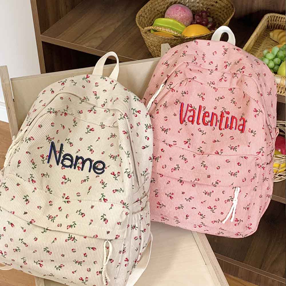 Ins Corduroy Printed Backpack, - Embroidery Name Designs 评论和价格
