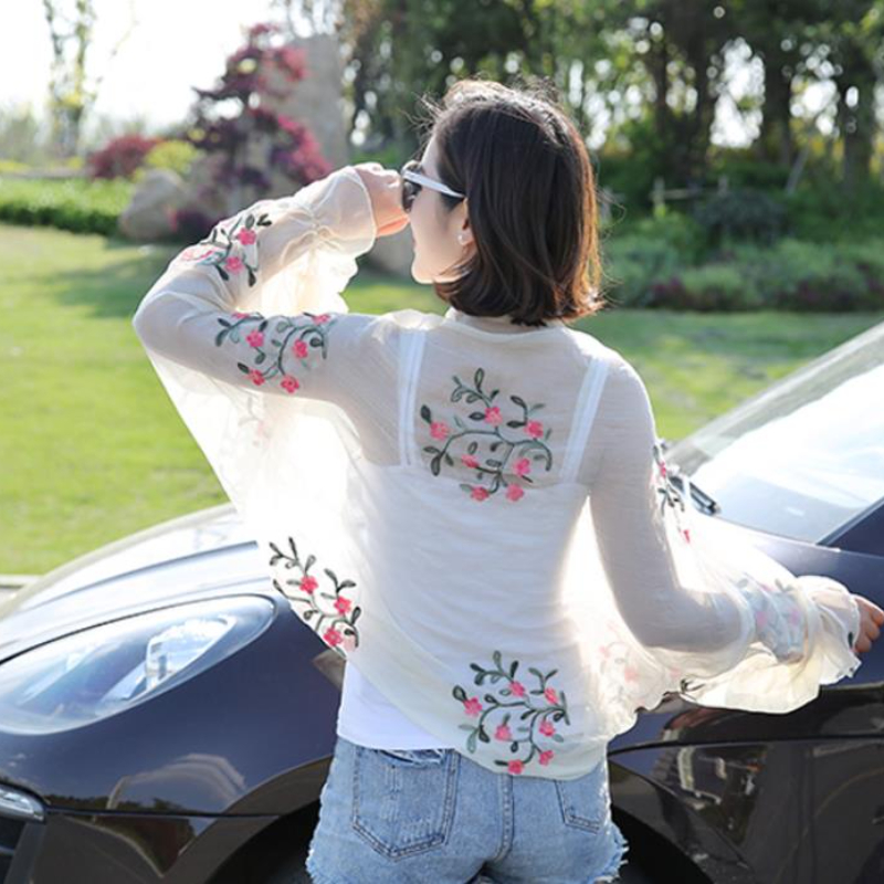 2025 Summer New Women Long Cas - Embroidery Cotton Shirt 评论和价格