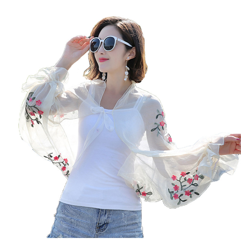2025 Summer New Women Long Cas - Embroidery Cotton Shirt 评论和价格