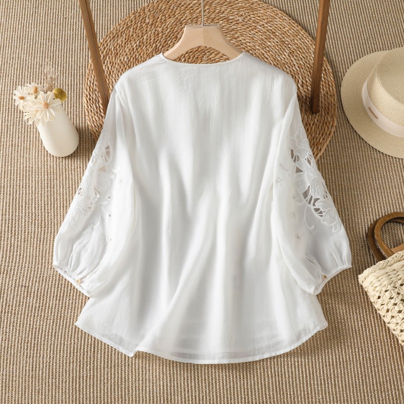Design Casual Cotton Linen Hol - Embroidery Cotton Shirt 评论和价格